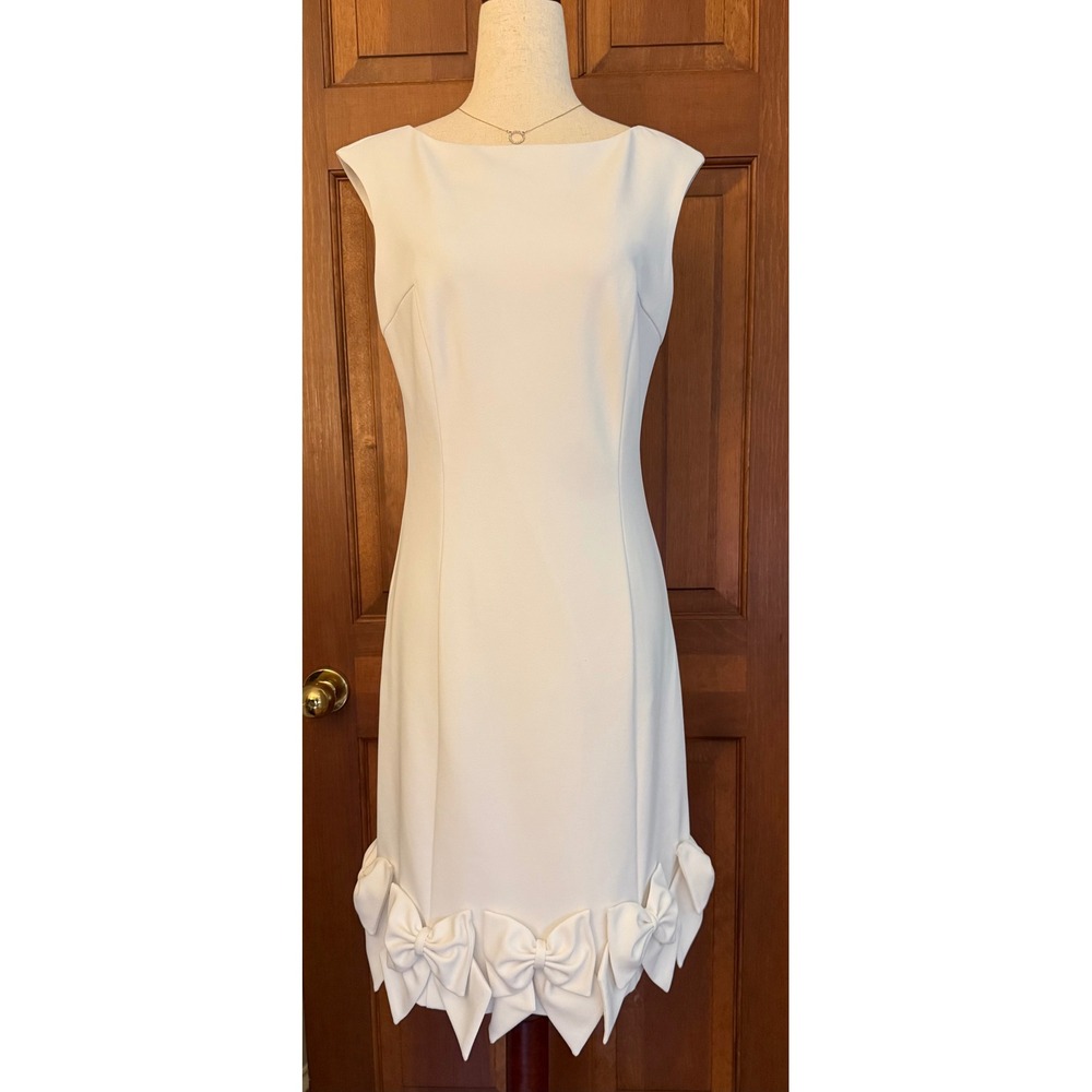 Eliza J Bow Sheath Dress Womens Size 6 White Fully-Lined Wedding Cocktail Party